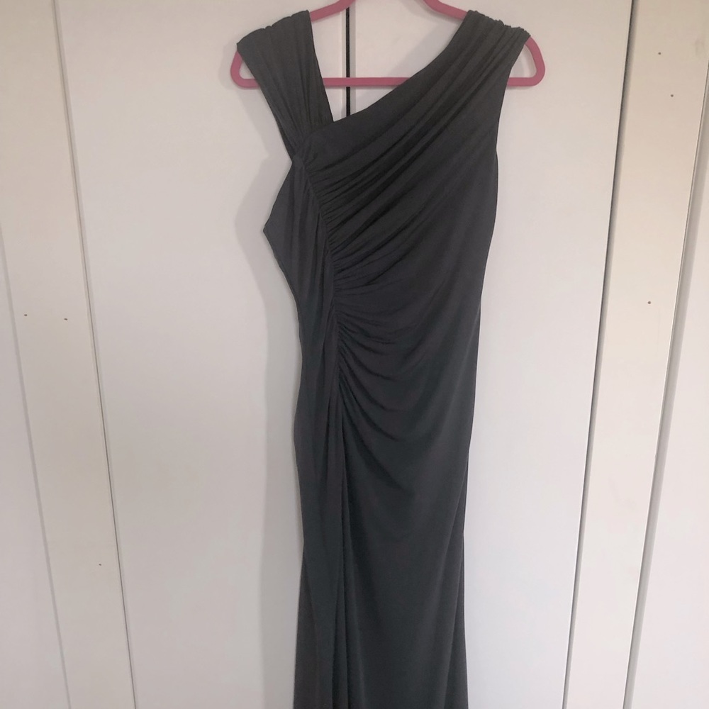 Calvin Klein Gray Asymmetrical Ruched Dress Sz 10